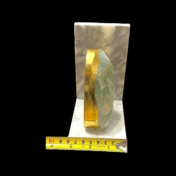 Anthropologie Sliced Bookends Green gold marbled Crystal heavy Beautiful Classy - Picture 13 of 16